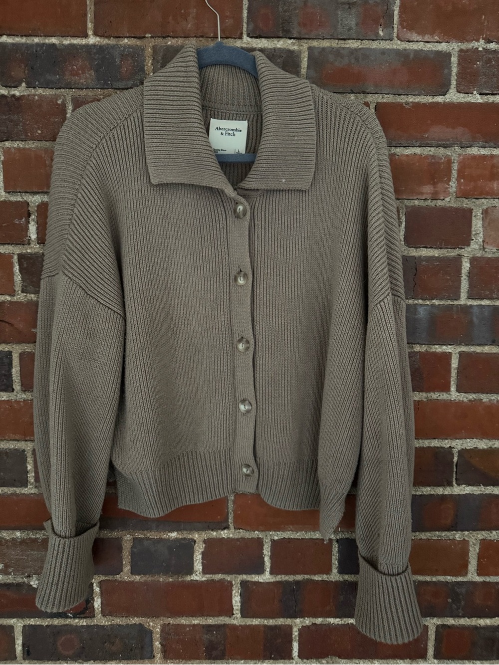 Abercrombie & Fitch Taupe Ribbed Button-Front Cardigan